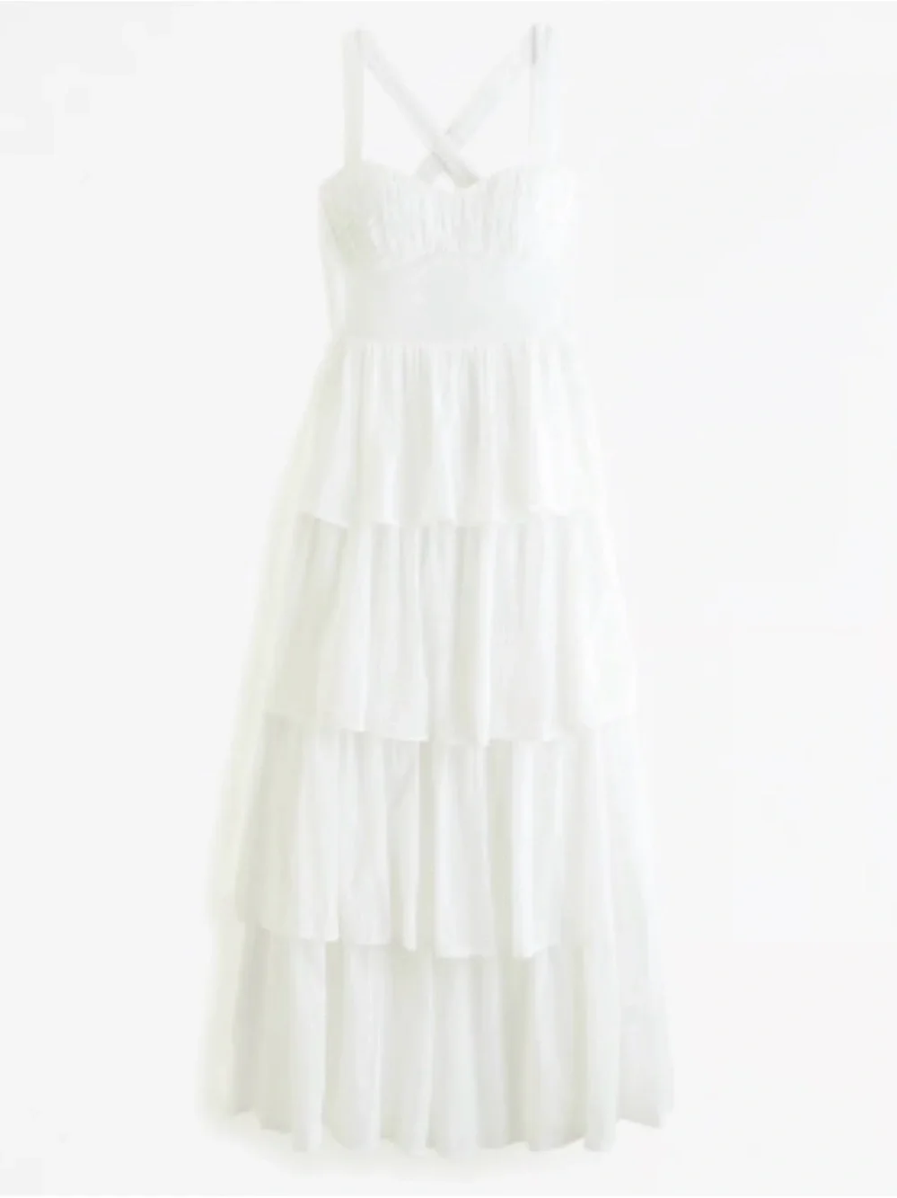 Abercrombie & Fitch White Tiered Maxi Dress Sweetheart Neckline Lace Up back XLP